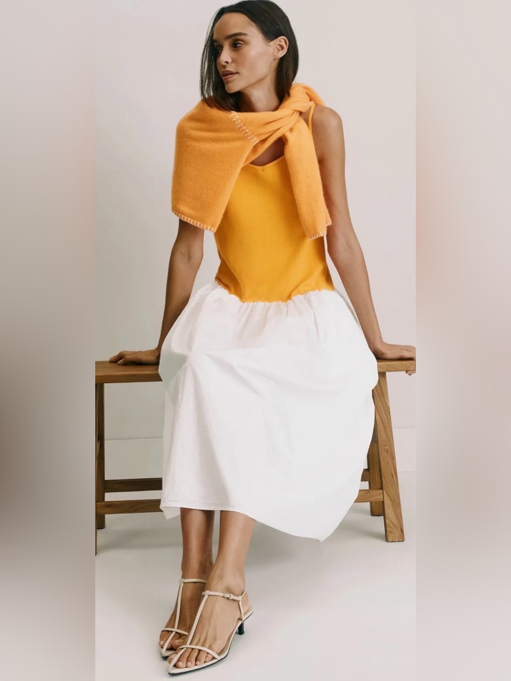 NWT: NAADAM Orange & White Mixed Media Dress, sz. XS